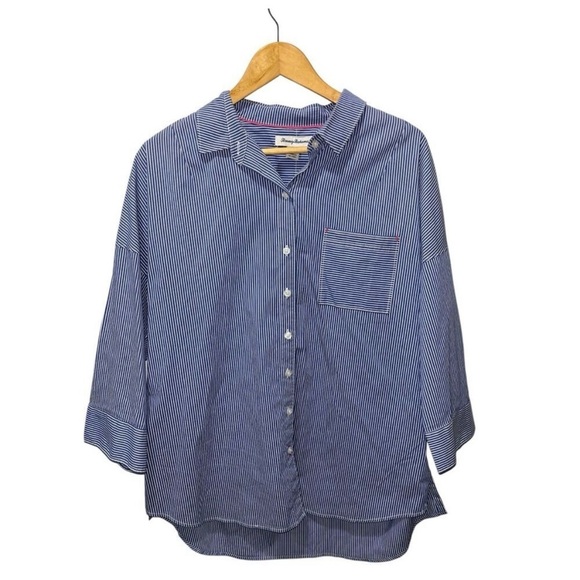Tommy Bahama Women's Breezy Bliss Stripe Button Down Shirt Size Large Blue White - Picture 10 of 11